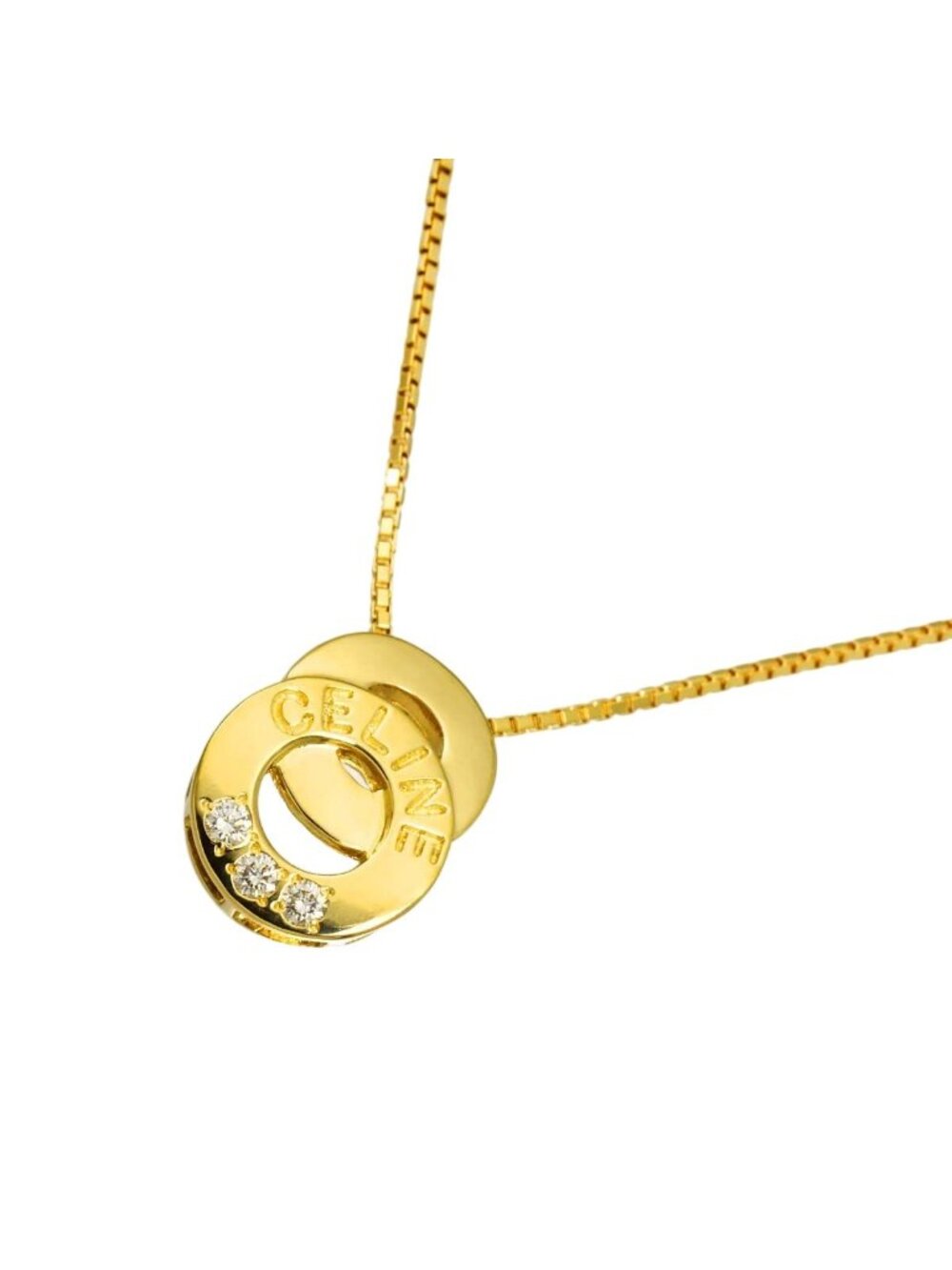 Celine Logo Double Circle Diamond Necklace 42 18k Yellow Gold 750 Neckalce